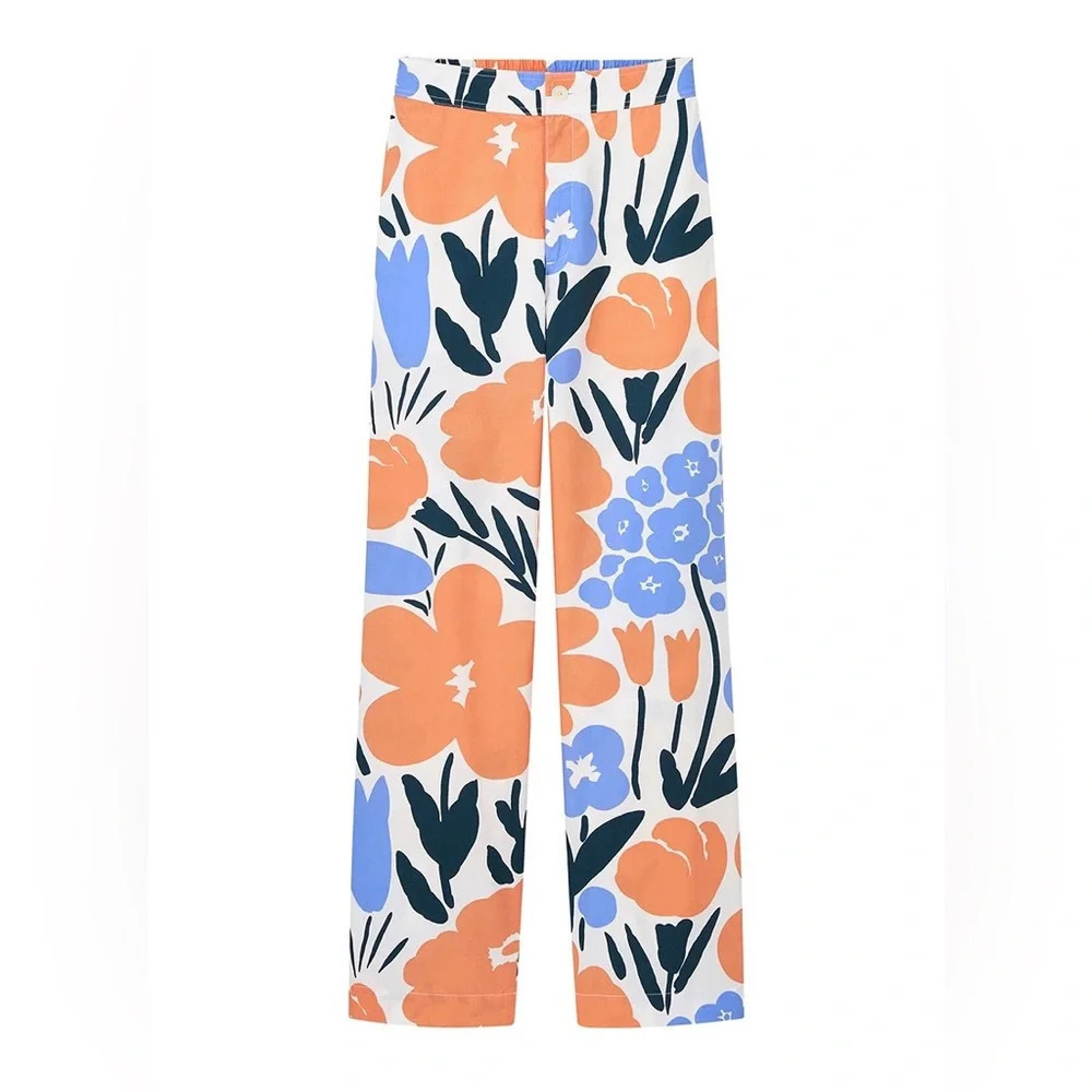 Marimekko x Uniqlo Floral Print Pants High Rise Wide Leg